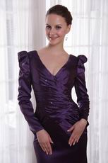 Dark Purple Long Sleeves Mother Dress For Wedding Party