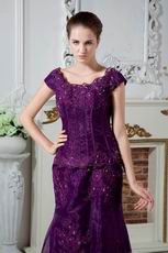 Square Neck Grape Mother Of The Bride Dress With Appliques