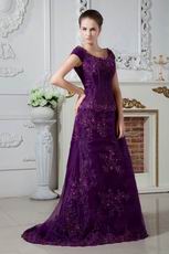 Square Neck Grape Mother Of The Bride Dress With Appliques