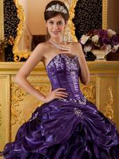 Purple Organza Strapless Puffy La Quinceanera Dresses Gown