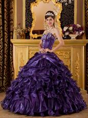 Purple Organza Strapless Puffy La Quinceanera Dresses Gown