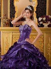 Purple Organza Strapless Puffy La Quinceanera Dresses Gown