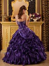 Purple Organza Strapless Puffy La Quinceanera Dresses Gown