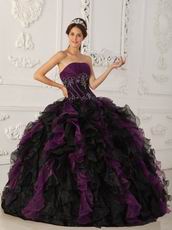 Purple And Black Ruffle Skirt Designer Quinceanera Dress