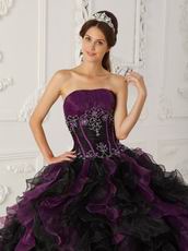 Purple And Black Ruffle Skirt Designer Quinceanera Dress