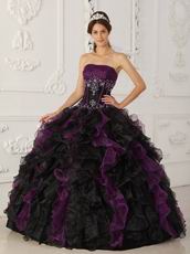 Purple And Black Ruffle Skirt Designer Quinceanera Dress