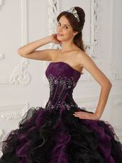 Purple And Black Ruffle Skirt Designer Quinceanera Dress