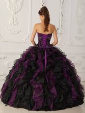 Purple And Black Ruffle Skirt Designer Quinceanera Dress