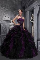 Ruffled Skirt Grap And Black Puffy Quinceanera Dress For Sale