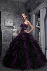 Ruffled Skirt Grap And Black Puffy Quinceanera Dress For Sale