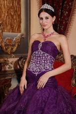 Purple Ruffled Skirt Floor Length Ball Gown With Beading