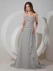 Grey Chiffon Long Mother Of The Bride Dress With Jacket