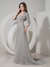 Grey Chiffon Long Mother Of The Bride Dress With Jacket