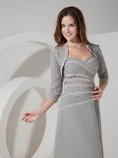 Grey Chiffon Long Mother Of The Bride Dress With Jacket