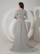 Grey Chiffon Long Mother Of The Bride Dress With Jacket