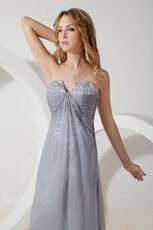 V Shaped Strapless Sivler Gray Chiffon Bridesmaid Dress