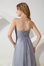 V Shaped Strapless Sivler Gray Chiffon Bridesmaid Dress