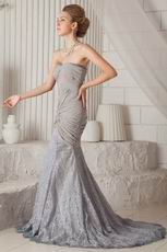 Grey Chiffon Trumpet Sweetheart Lace Skirt Prom Dress 2014