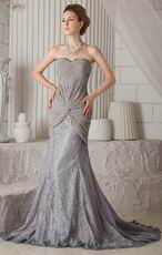 Grey Chiffon Trumpet Sweetheart Lace Skirt Prom Dress 2014