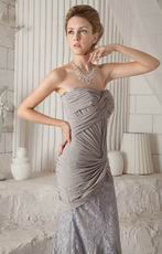 Grey Chiffon Trumpet Sweetheart Lace Skirt Prom Dress 2014