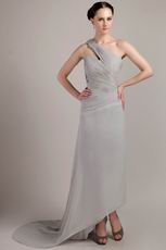 Customized Tailoring One Shoulder Neck High Low Grey Prom Dress