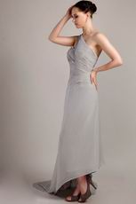 Customized Tailoring One Shoulder Neck High Low Grey Prom Dress