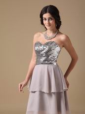 Two Layers Chiffon Skirt Grey Short Prom Dress With Sequin Bodice