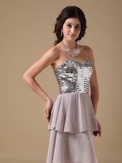 Two Layers Chiffon Skirt Grey Short Prom Dress With Sequin Bodice