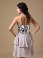 Two Layers Chiffon Skirt Grey Short Prom Dress With Sequin Bodice