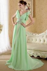 V Neckline Beaded Apple Green Prom Dress Designers List