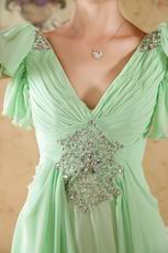 V Neckline Beaded Apple Green Prom Dress Designers List