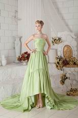 Strapless High Low Skirt Cathedral Spring Green Puffy Prom Gown