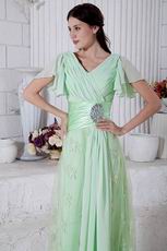 Best Seller V-Neck Lace Skirt Light Green Evening Dress