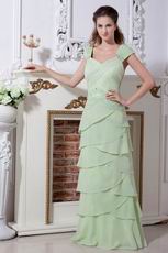 V-Neck Layers Skirt Spring Green Chiffon Evening Dress