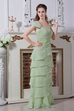 V-Neck Layers Skirt Spring Green Chiffon Evening Dress