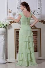 V-Neck Layers Skirt Spring Green Chiffon Evening Dress