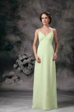 Yellow Green Spaghetti Straps Long Chiffon Bridesmaid Dress