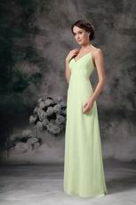 Yellow Green Spaghetti Straps Long Chiffon Bridesmaid Dress
