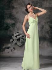 Yellow Green Spaghetti Straps Long Chiffon Bridesmaid Dress