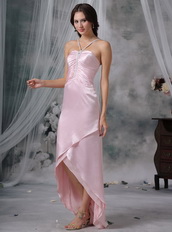 Pink Straps V Halter High-low Prom Dress For Discount Short and Long Skirt