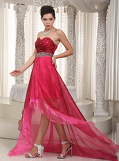 Fuchsia and Hot Pink Layers High-low Dress For Prom Wear Short and Long Skirt