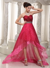 Fuchsia and Hot Pink Layers High-low Dress For Prom Wear Short and Long Skirt