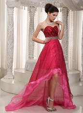 Fuchsia and Hot Pink Layers High-low Dress For Prom Wear Short and Long Skirt