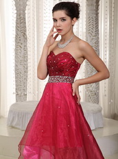 Fuchsia and Hot Pink Layers High-low Dress For Prom Wear Short and Long Skirt