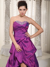 Violet Short Front Long Train Taffeta Prom Dress With Zebra Inside Short and Long Skirt