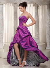 Violet Short Front Long Train Taffeta Prom Dress With Zebra Inside Short and Long Skirt