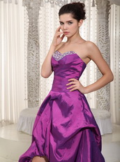 Violet Short Front Long Train Taffeta Prom Dress With Zebra Inside Short and Long Skirt