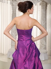 Violet Short Front Long Train Taffeta Prom Dress With Zebra Inside Short and Long Skirt