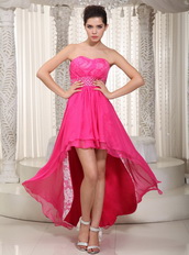 Hot Pink Hi-Lo Design Prom Celebrity Dress Lace Inside Emberllish Short and Long Skirt
