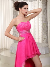 Hot Pink Hi-Lo Design Prom Celebrity Dress Lace Inside Emberllish Short and Long Skirt